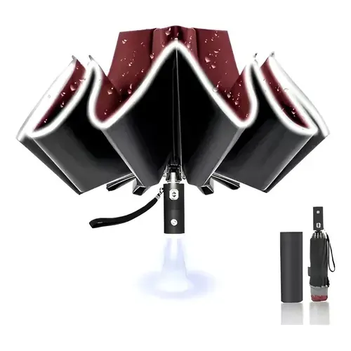 Paraguas Plegable Automático Inverso Sombrilla Anti Uv Led Rojo Tira Reflectante en oferta en Mercado Libre Chile